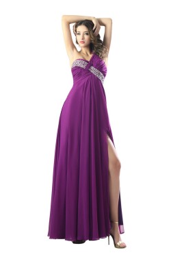 Empire One-Shoulder Beaded Long Purple Chiffon Prom Evening Formal Party Dresses/Maternity Evening Dresses ED010480