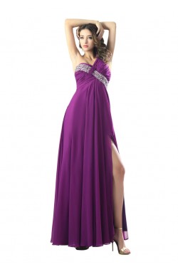 Empire One-Shoulder Beaded Long Purple Chiffon Prom Evening Formal Party Dresses/Maternity Evening Dresses ED010480