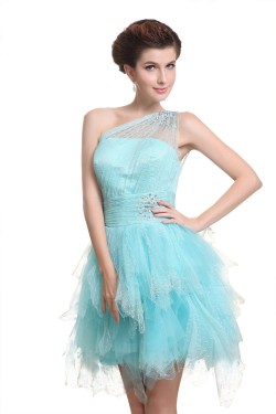 One-Shoulder Short Blue Prom Evening Formal Party Dresses ED010481