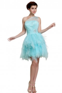 One-Shoulder Short Blue Prom Evening Formal Party Dresses ED010481