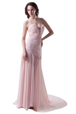 A-Line Sweetheart Beaded Long Pink Chiffon Prom Evening Formal Party Dresses ED010482