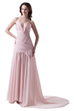 A-Line Sweetheart Beaded Long Pink Chiffon Prom Evening Formal Party Dresses ED010482