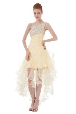 A-Line One-Shoulder Beaded Short Yellow Prom Evening Formal Party Dresses ED010484