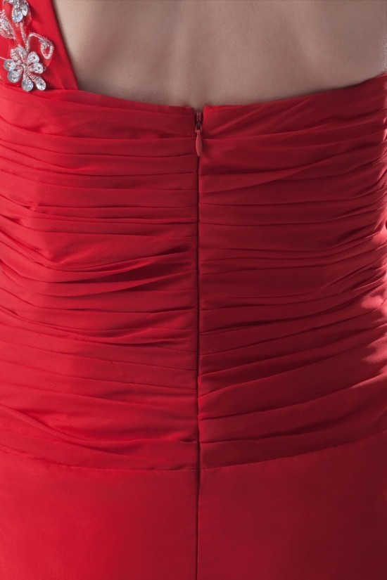 A-Line One-Shoulder Long Red Beaded Chiffon Prom Evening Formal Party Dresses ED010485