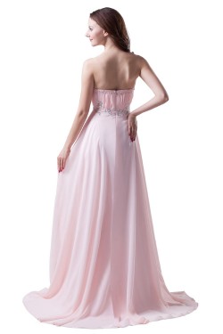 A-Line Strapless Beaded Long Pink Chiffon Prom Evening Formal Party Dresses ED010486