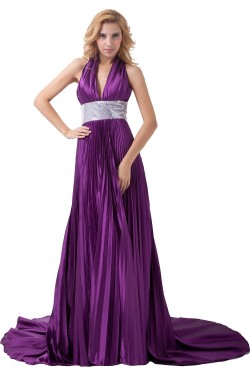 A-Line Halter Long Purple Pleated Prom Evening Formal Party Dresses ED010488