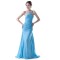 A-Line One-Shoulder Long Blue Pleated Chiffon Prom Evening Formal Party Dresses ED010497