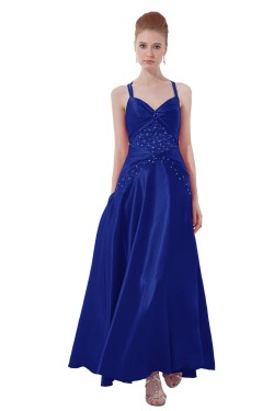 A-Line Spaghetti Strap Beaded Long Blue Prom Evening Formal Party Dresses ED010500