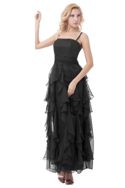 Spaghetti Strap Long Black Chiffon Prom Evening Formal Party Dresses ED010501