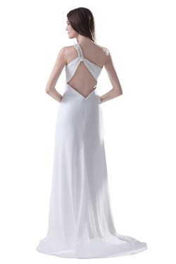 Empire One-Shoulder Long White Chiffon Prom Evening Formal Party Dresses/Maternity Evening Dresses ED010508