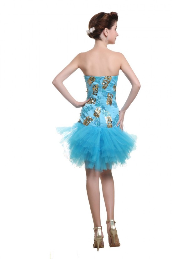 Short Strapless Blue Sequin Prom Evening Formal Party Dresses ED010511