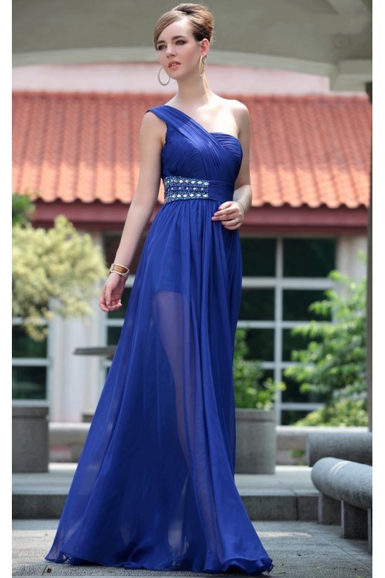 A-Line One-Shoulder Beaded Long Blue Chiffon Prom Evening Formal Party Dresses ED010515 A-Line One-Shoulder Beaded Long Blue Chiffon Prom Evening Formal Party Dresses ED010515