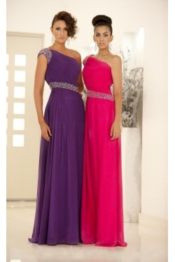 A-Line One-Shoulder Beaded Long Chiffon Prom Evening Formal Party Dresses ED010516