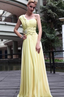 A-Line One-Shoulder Beaded Long Chiffon Prom Evening Formal Party Dresses ED010517