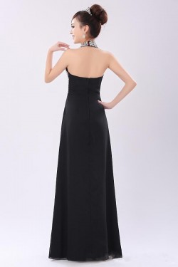 A-Line Halter Beaded Long Black Chiffon Prom Evening Formal Party Dresses ED010522
