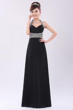 A-Line Halter Beaded Long Black Chiffon Prom Evening Formal Party Dresses ED010522