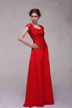 A-Line Long Beaded Red Chiffon Prom Evening Formal Party Dresses ED010527