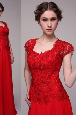 A-Line Long Beaded Red Chiffon Prom Evening Formal Party Dresses ED010527