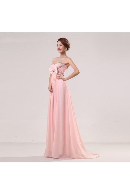 Empire Strapless Beaded Long Chiffon Prom Evening Formal Party Dresses/Maternity Evening Dresses ED010528