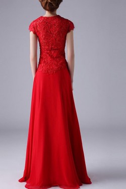 A-Line Long Beaded Red Chiffon Prom Evening Formal Party Dresses ED010531
