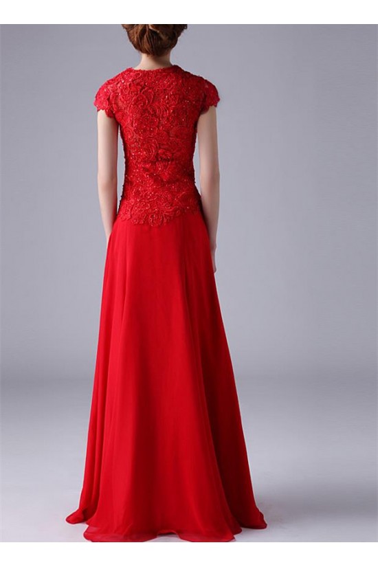 A-Line Long Beaded Red Chiffon Prom Evening Formal Party Dresses ED010531