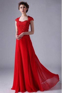 A-Line Long Beaded Red Chiffon Prom Evening Formal Party Dresses ED010531