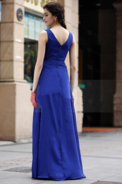 A-Line Beaded Long Blue Chiffon Prom Evening Formal Party Dresses ED010536