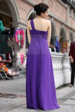Empire One-Shoulder Beaded Long Purple Chiffon Prom Evening Formal Party Dresses/Maternity Evening Dresses ED010537