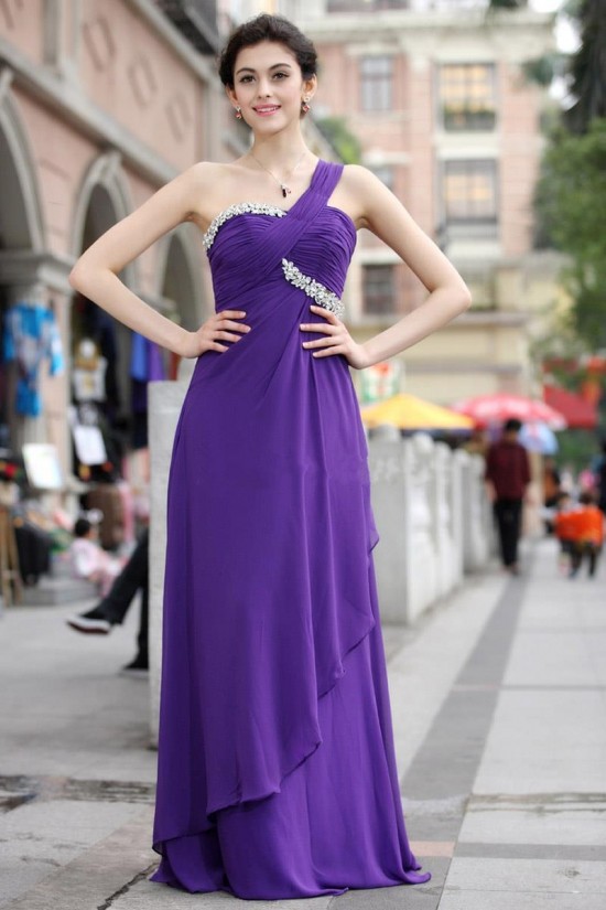 Empire One-Shoulder Beaded Long Purple Chiffon Prom Evening Formal Party Dresses/Maternity Evening Dresses ED010537 Empire One-Shoulder Beaded Long Purple Chiffon Prom Evening Formal Party Dresses/Maternity Evening Dresses ED010537
