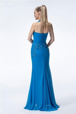 Trumpet/Mermaid Long Blue Chiffon Beaded Prom Evening Formal Party Dresses ED010538