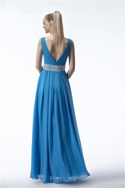 A-Line Beaded Long Blue Chiffon Prom Evening Formal Party Dresses ED010539
