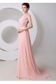 A-Line Beaded Long Pink Chiffon and Lace Prom Evening Formal Party Dresses ED010540