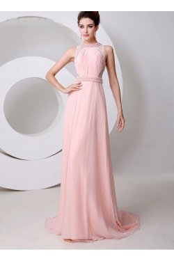A-Line Beaded Long Pink Chiffon and Lace Prom Evening Formal Party Dresses ED010540