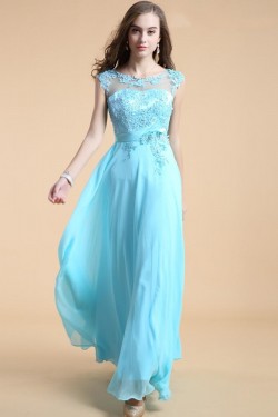 A-Line Long Blue Chiffon Prom Evening Formal Party Dresses ED010542