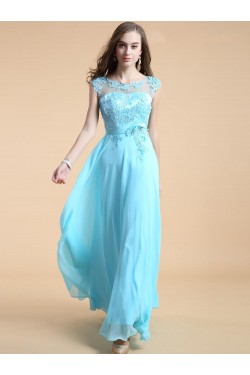 A-Line Long Blue Chiffon Prom Evening Formal Party Dresses ED010542