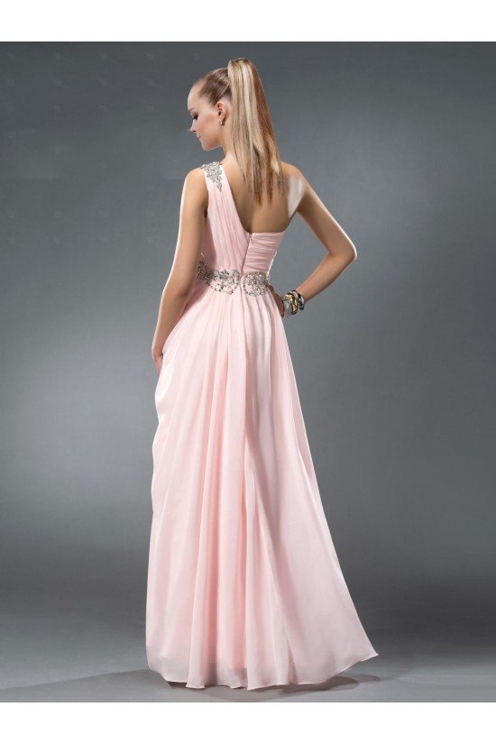 A-Line One-Shoulder Beaded Long Pink Chiffon Prom Evening Formal Party Dresses ED010543 A-Line One-Shoulder Beaded Long Pink Chiffon Prom Evening Formal Party Dresses ED010543