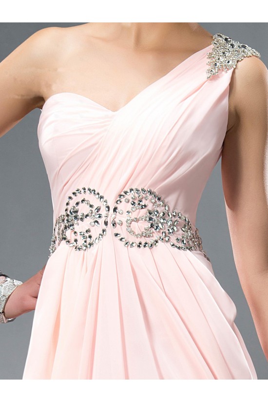 A-Line One-Shoulder Beaded Long Pink Chiffon Prom Evening Formal Party Dresses ED010543 A-Line One-Shoulder Beaded Long Pink Chiffon Prom Evening Formal Party Dresses ED010543