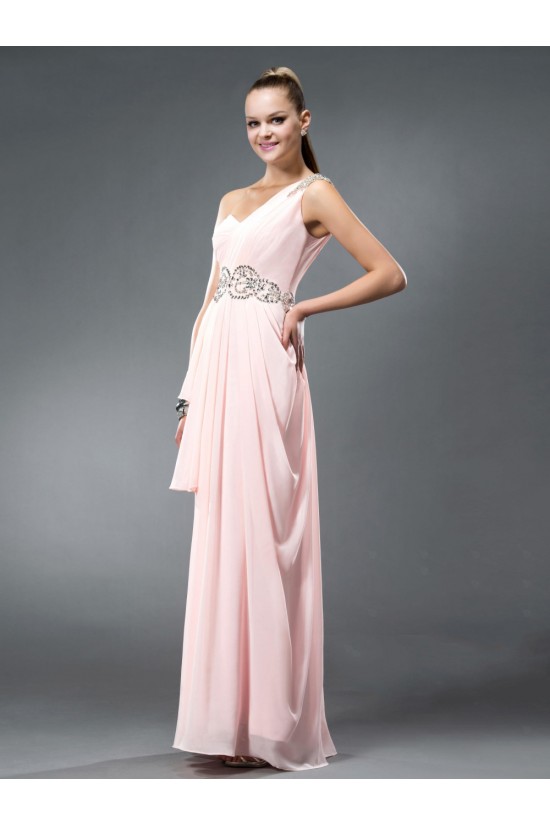 A-Line One-Shoulder Beaded Long Pink Chiffon Prom Evening Formal Party Dresses ED010543 A-Line One-Shoulder Beaded Long Pink Chiffon Prom Evening Formal Party Dresses ED010543