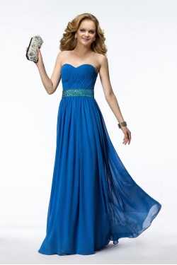 A-Line Sweetheart Beaded Long Blue Chiffon Prom Evening Formal Party Dresses ED010545