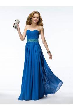 A-Line Sweetheart Beaded Long Blue Chiffon Prom Evening Formal Party Dresses ED010545
