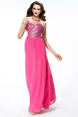 Long Pink Beaded Sequin Chiffon Prom Evening Formal Party Dresses ED010549