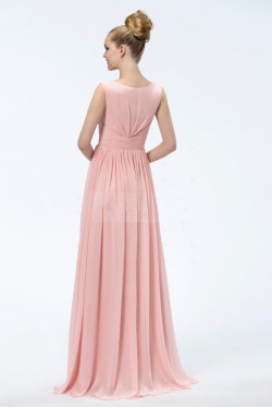 A-Line V-Neck Beaded Long Pink Chiffon Prom Evening Formal Party Dresses ED010550
