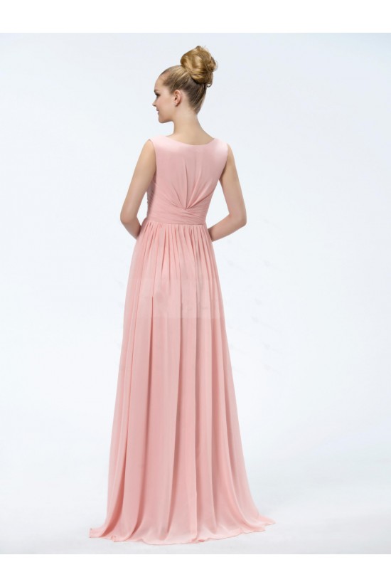 A-Line V-Neck Beaded Long Pink Chiffon Prom Evening Formal Party Dresses ED010550