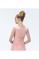 A-Line V-Neck Beaded Long Pink Chiffon Prom Evening Formal Party Dresses ED010550
