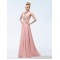A-Line V-Neck Beaded Long Pink Chiffon Prom Evening Formal Party Dresses ED010550