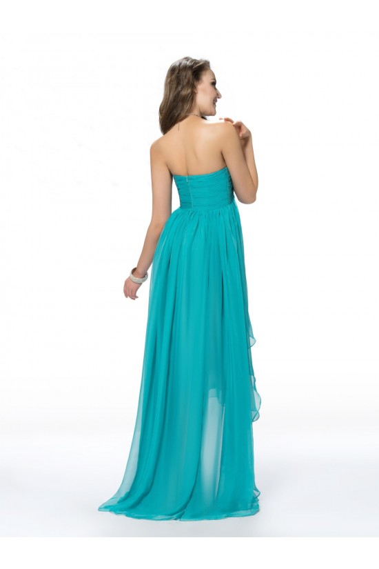 Empire High Low Strapless Beaded Long Blue Chiffon Prom Evening Formal Party Dresses/Maternity Evening Dresses ED010555