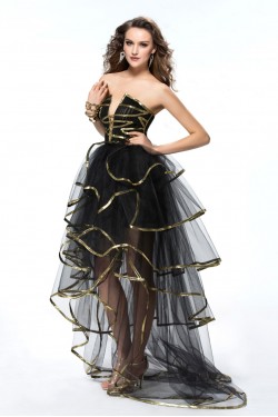 High Low Black Gold Prom Evening Formal Party Dresses ED010556