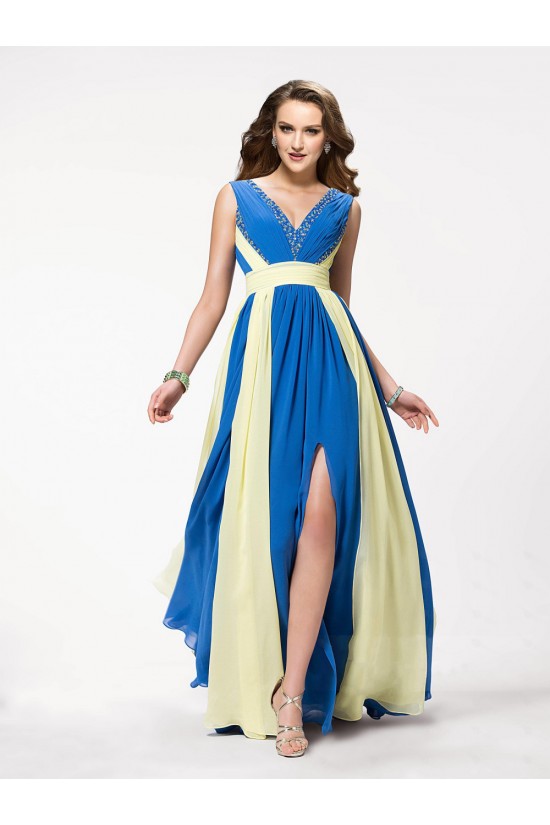 A-Line V-Neck Beaded Long Chiffon Prom Evening Formal Party Dresses ED010558 A-Line V-Neck Beaded Long Chiffon Prom Evening Formal Party Dresses ED010558