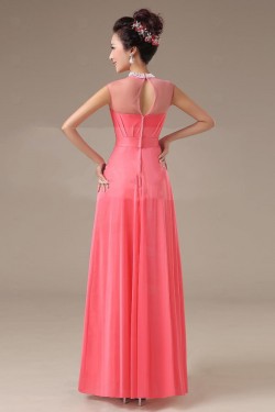 A-Line High Neck Beaded Long Chiffon Prom Evening Formal Party Dresses ED010559