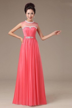 A-Line High Neck Beaded Long Chiffon Prom Evening Formal Party Dresses ED010559